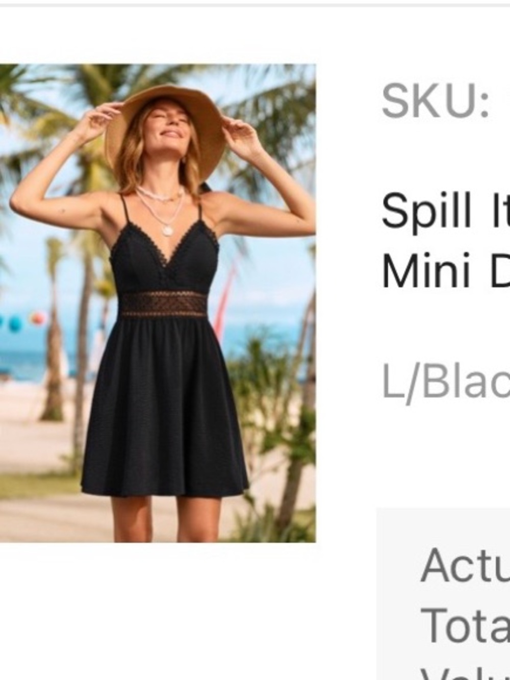Cupshe Black Lace-Trim Fit & Flare Mini Dress. Sz L